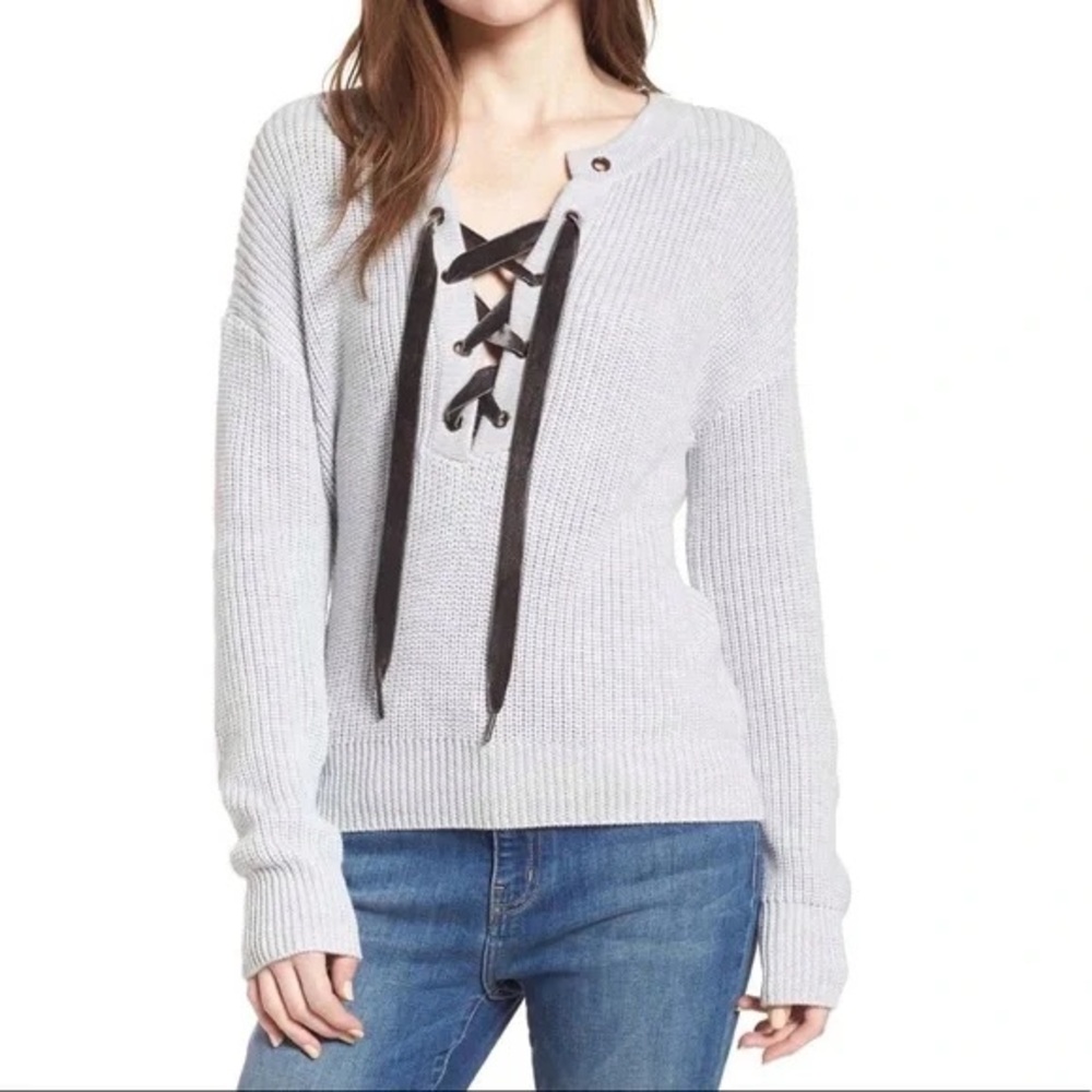 Rails Olivia Heather Grey Lace Up Sweater - Size M